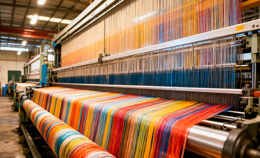 Textile factory weaving machines